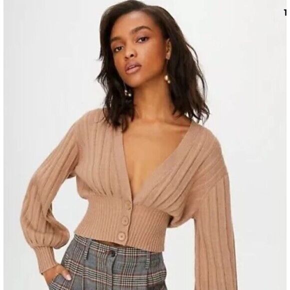 Aritzia Wilfred Plunge front button cardigan brown 2XS - Picture 1 of 10